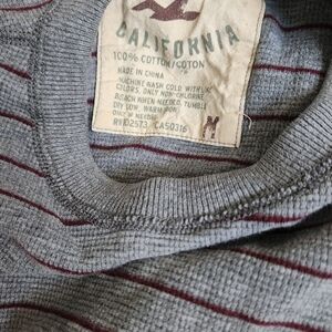 Hollister Gray and Maroon Striped Crewneck Sweater